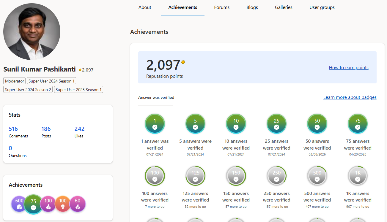 Sunil Pashikanti Community Stats