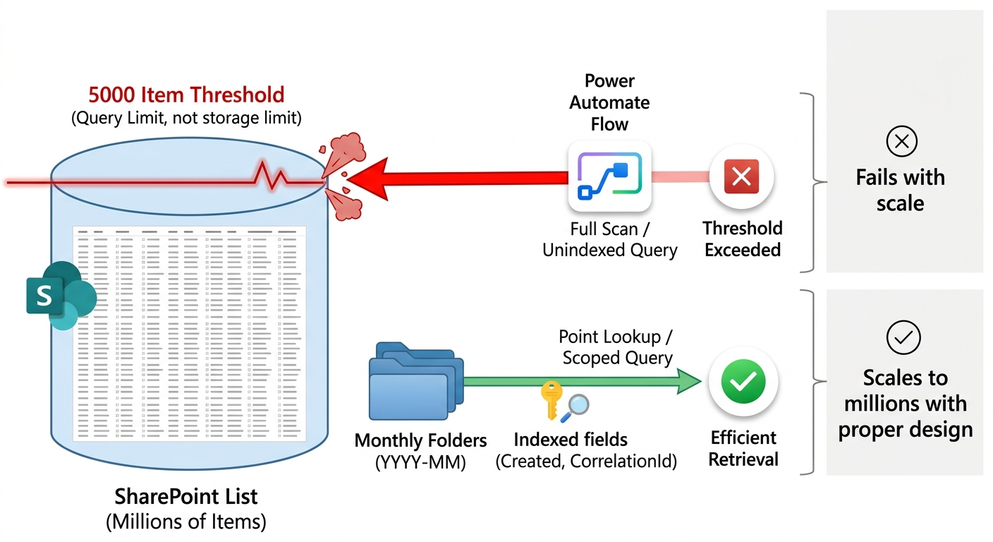 SharePoint is not limited by how much data it stores. It is limited by how data is retrieved.